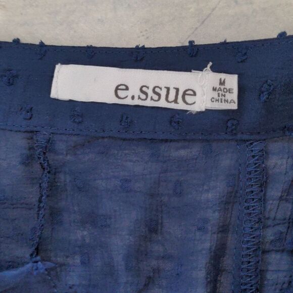 Midnight Blue Ruffled Top w/ Pleated Sleeve M - Picture 10 of 12